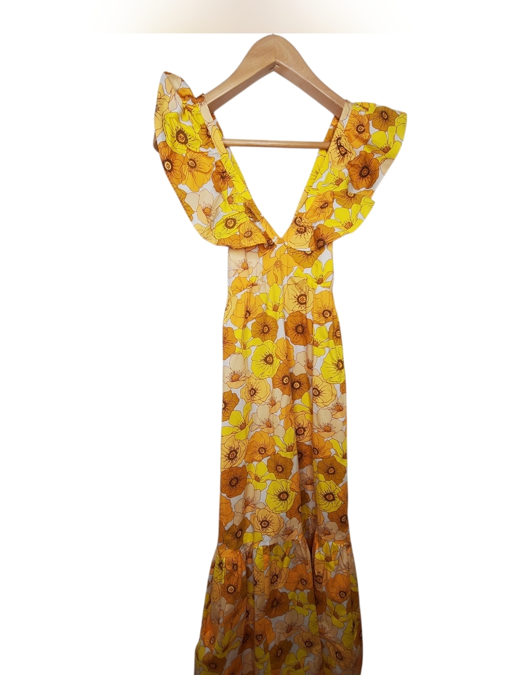 Mott50 Serena Floral Vneck Maxi Boho Dress Small Feminine Gold - Picture 2 of 9
